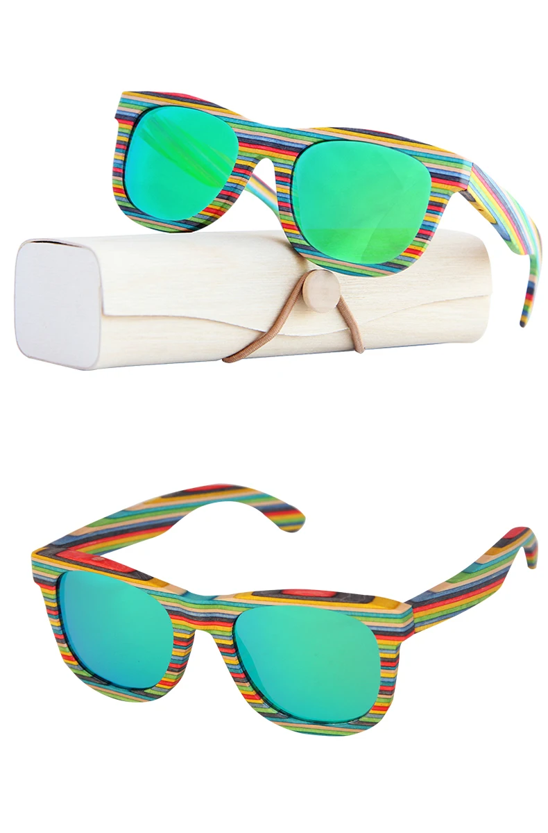 Handmade Colored wooden frame sunglasses Polarized for Driving sun glasses for women men Wooden Case Beach Anti-UV eyeglasses