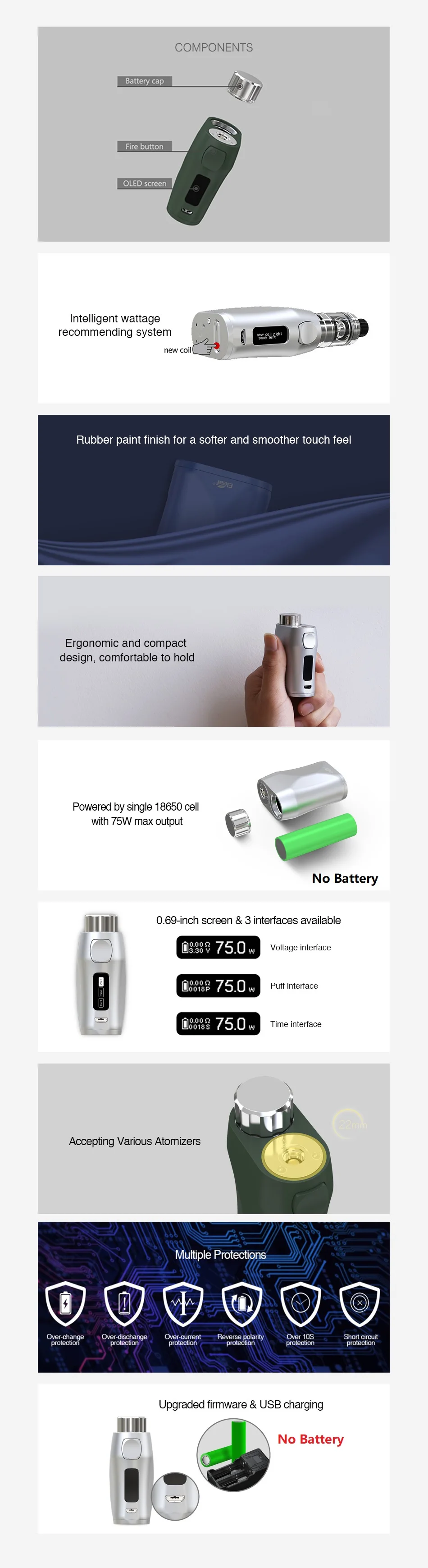 Eleaf iStick Pico X 75 Вт Макс выход TC коробка мод с 0,69 дюймовый экран и Мощность Рекомендуемая система без батареи Vape