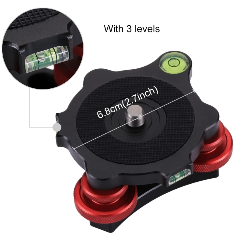 PULUZ Camera Tripod Tri-wheel Leveling Base Head Aluminum Alloy &plusmn;5&deg; Horizontal Adjuster & 3/8-inch Screw For Canon DSLR Cameras
