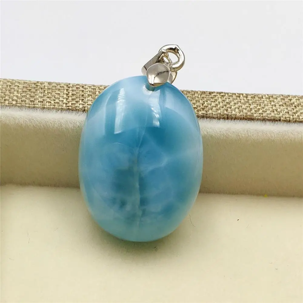 

Genuine Natural Larimar Blue Clear Gemstone Women Pendant 22x17x8mm Oval Round Anniversary Love Gift 14K Gold Pendant AAAAA