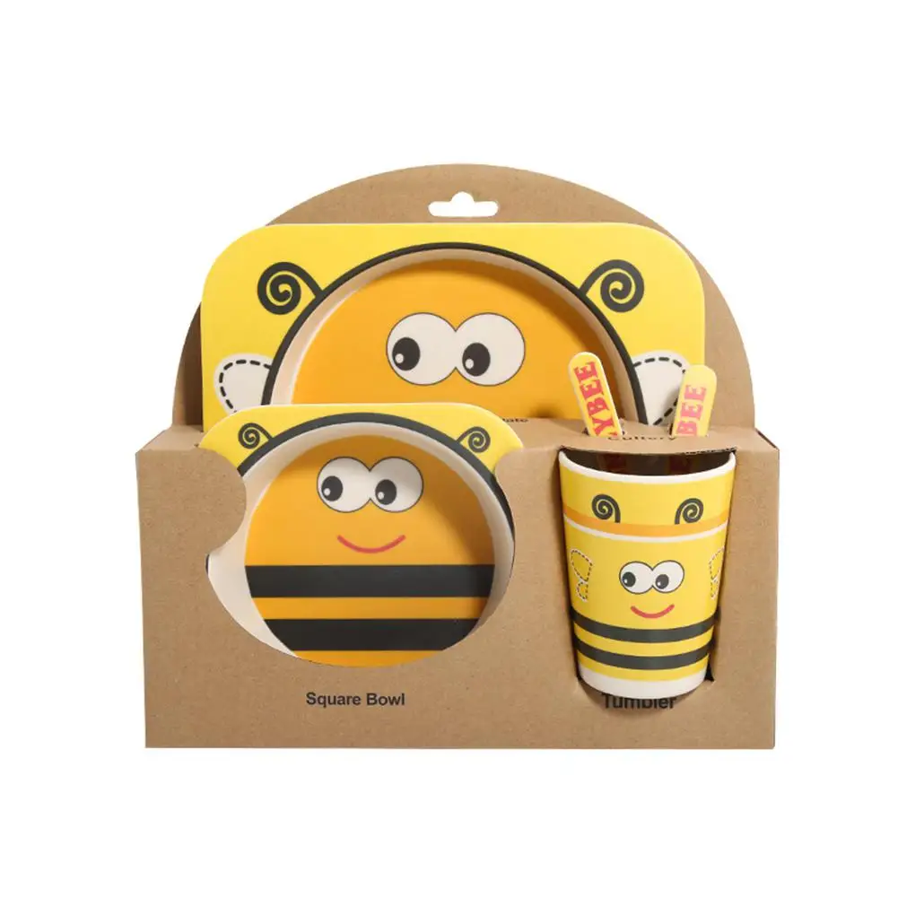 

TPFOCUS 5pcs/set Cartoon Tableware Set Bamboo Fiber Tableware for Baby Kids Supplies Natural Simple Dinnerware Set Healt