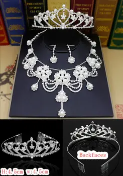 

Bridal Wedding Jewelry Set Rhinestone Crown Headband Necklace Dangle Earrings