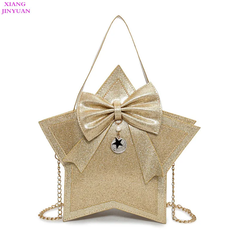 

2018 New Creative Korean Pentagram Women Messenger Bags Cute Bowknot Handbag Graceful Fashion Kopop Simple Blue Shoulder Bag