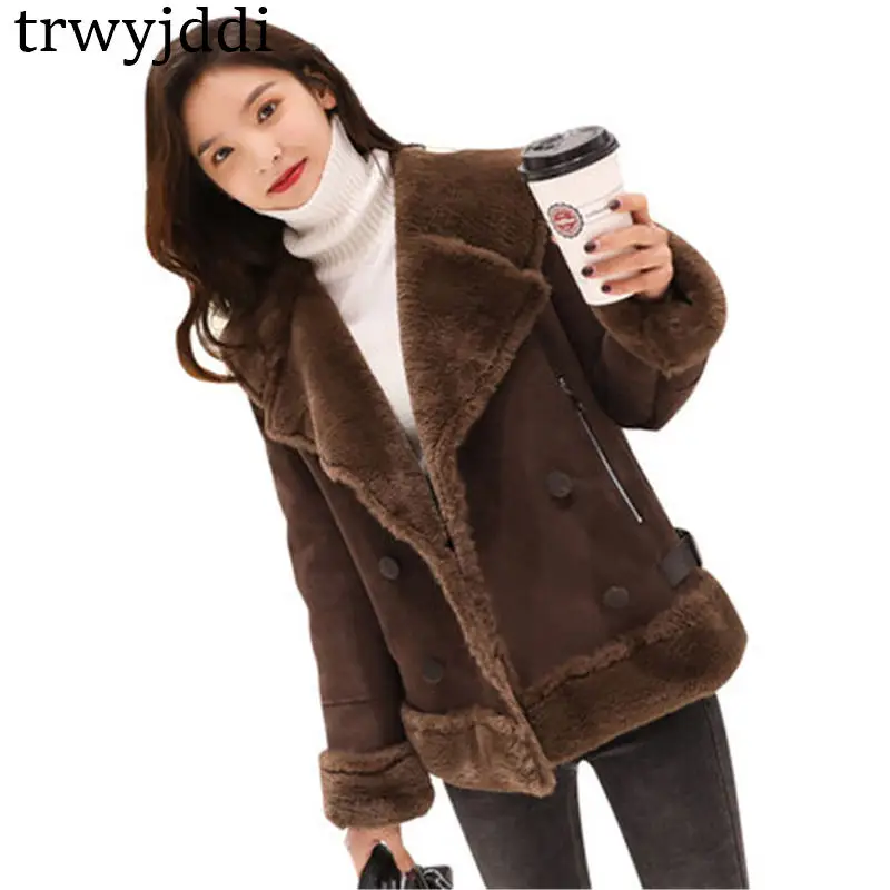 Повседневное зимние хлопковые пиджаки женские Корейский плюс бархатные толстые короткие зимние пальто chic овечьей волос хлопок пальто меховой N105