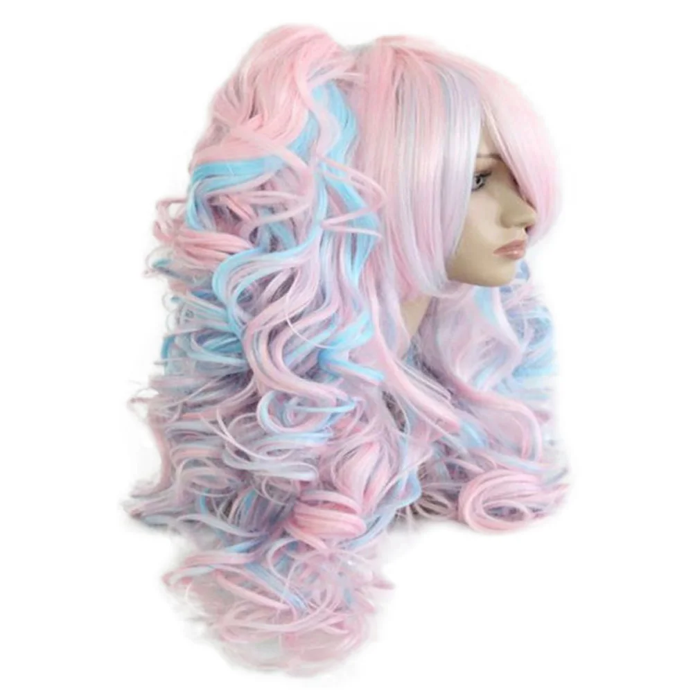 HAIRJOY mujeres 70 cm largo azul mezclado Rosa ondulado trenzado 2 colas sintéticas fiesta Cosplay peluca 15 colores disponibles