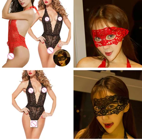 Sexy  Spaghetti Strap Lace Erotic Teddies Bodysuit Women Lace Lingerie Deep V Underwear Nightwear Sex Costume Porno Clothes