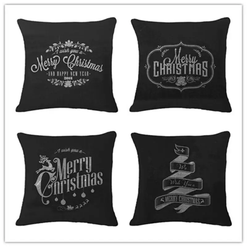 Pillow Cover Linen Pillows Black Christmas Throw Home Decorative Cotton