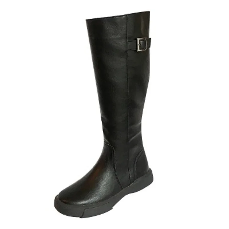 

2018 autumn and winter Europe and the United States large size side zipper round head wild casual ladies boots black ljj 1108