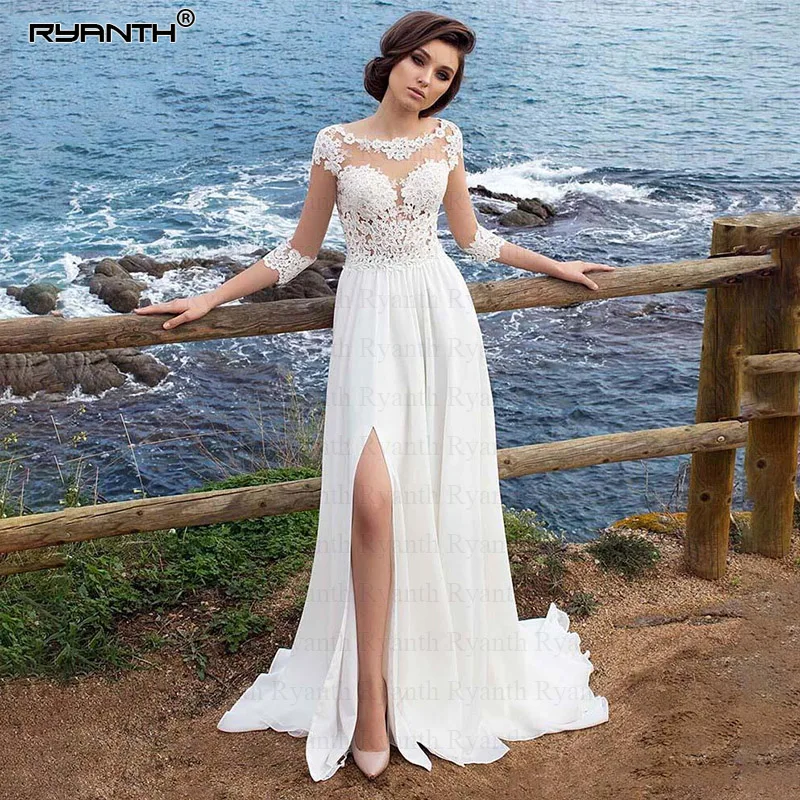 Vestido De Noiva пляжные свадебные платья с глубоким вырезом простые шифоновые