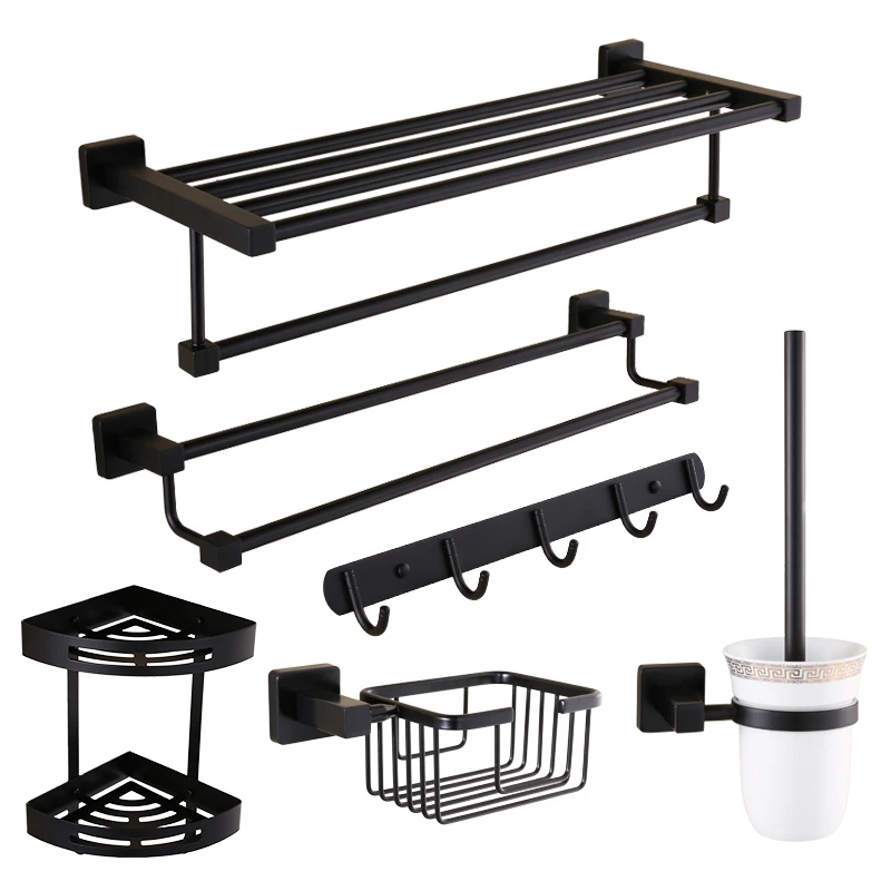 American Style Bathroom Black Hardware Set Wall Mounted Stainless Steel