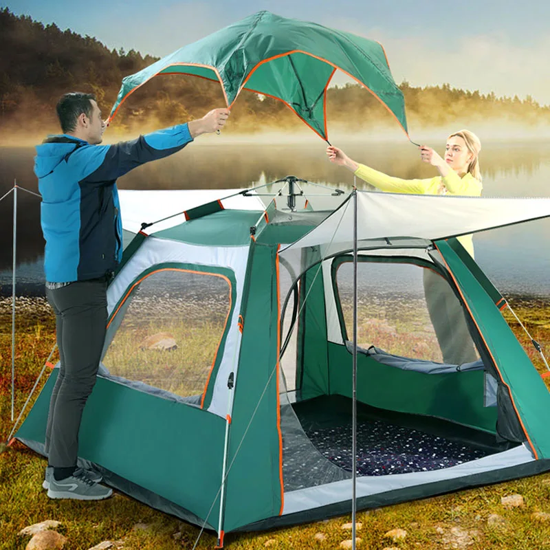 

5-6Person Major Camping Tents 240*240*140cm Waterproof Automatic Double Layers Hiking Climbing Four sides Ventilation Tent