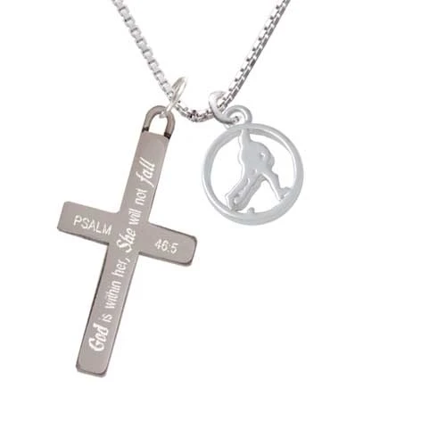 Field Hockey Player Silhouette in 1/2'' Disc - She will not Fall - Cross Necklace (1)