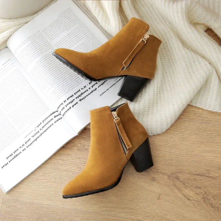 

Big Size 9 10 15 boots women shoes ankle boots for women ladies boots shoes woman winter Solid color pointy metal trim