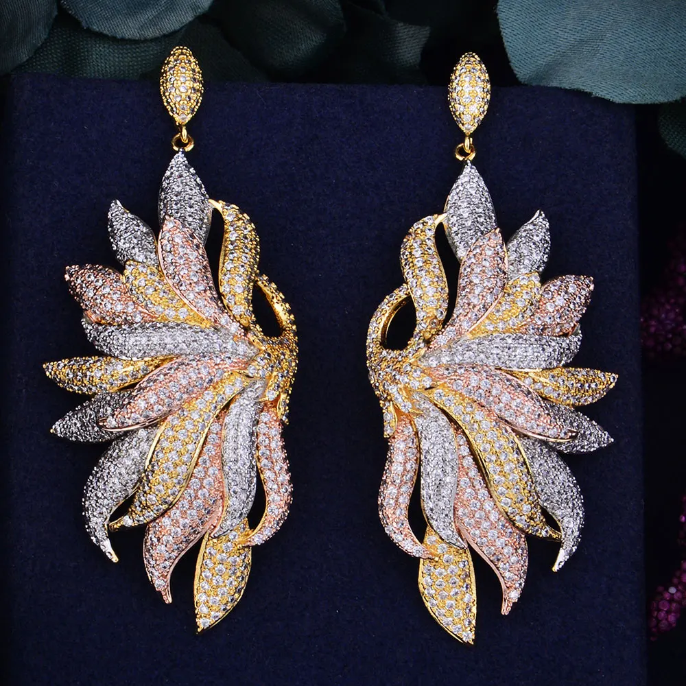 

GODKI 68mm Luxury Lotus Seawee Flower Full Micro Cubic Zirconia African Engagement Party Dress Earring Fashion Jewelry for Women