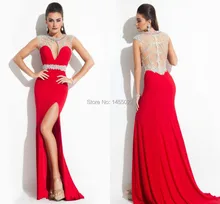2014 neue Ankunfts-hülle Bördelte Bloße Lange Elegante Rote Abendkleider Lange Abendkleider Mit Kristallen Vestido de Formatura