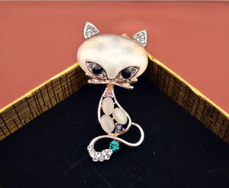 

Top Quality 2016 New Hot Sale Gold Filled Multicolor Opal Stone Fox Brooches Women's Fashion Cute Animal Pin Brooch Jewelry