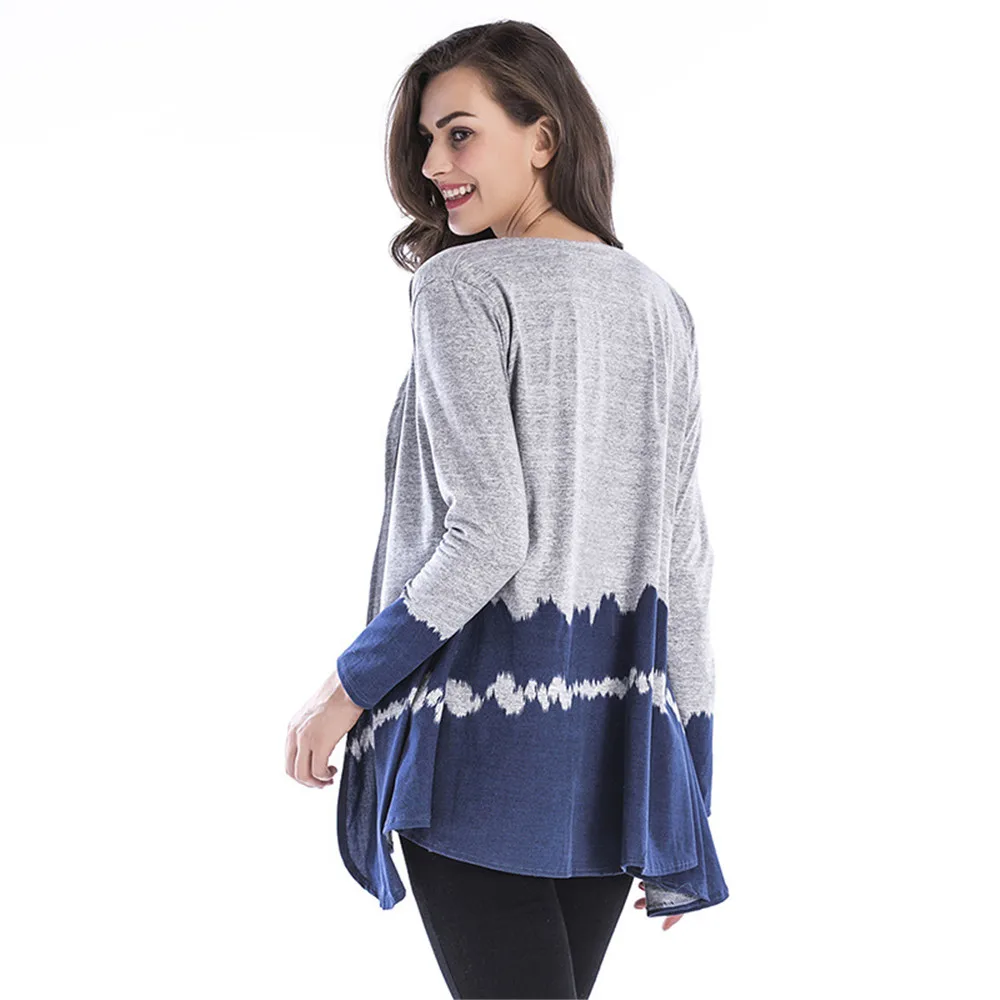 2018 Autumn Mid-length Knit Cardigan Women's Gradient Color collarless Casual Jacket Outerwear Coat