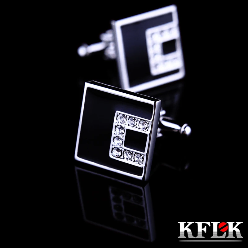 

KFLK Jewelry shirt Black cufflinks for mens designer Brand Crystal Cuff link Wholesale fashion Button High Quality Free Shipping