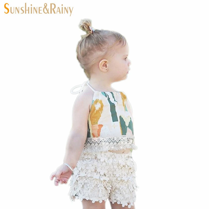 

Ins Colorful Straps Infant Kids Clothing Summer Baby Girls Lace Shorts Set Toddler Girls Boutique Outfits