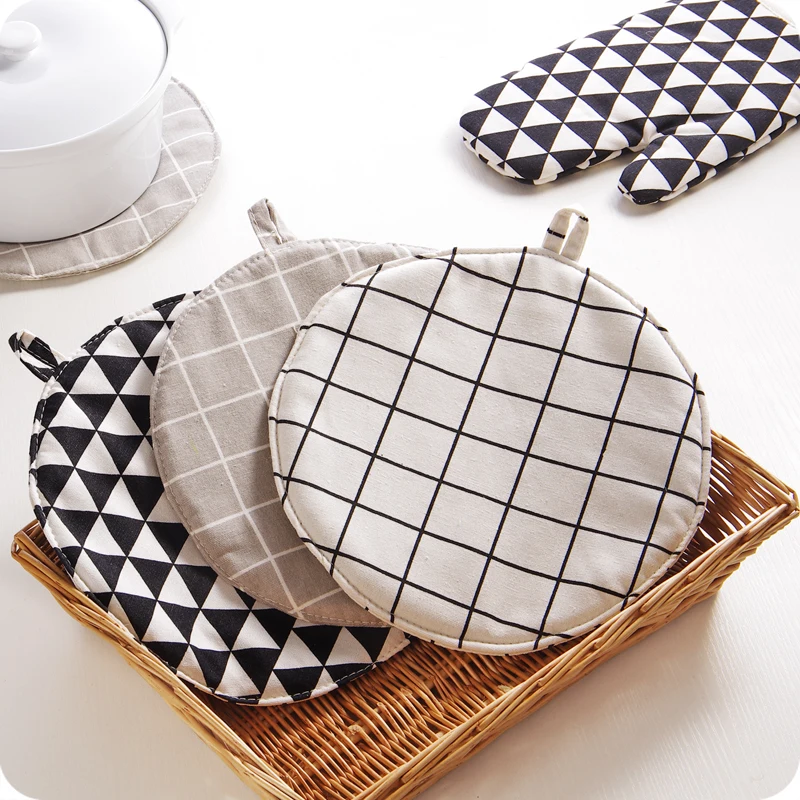 إكسسوارات ديكور منزلي الحديثة المطبخ الوقايات الكتان القطن القماش الجدول حصيرة العزل سادة هندسية تصميم تحديد الموقع عاء