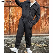INCERUN Fashion Men Cargo Overalls Punk Style Hip-hop Pockets Pants Loose Solid Long Sleeve Rompers Men Jumpsuit Streetwear 2019 INCERUN Fashion Men Cargo Overalls Punk Style Hip-hop Pockets Pants Loose Solid Long Sleeve Rompers Men Jumpsuit Streetwear 2019