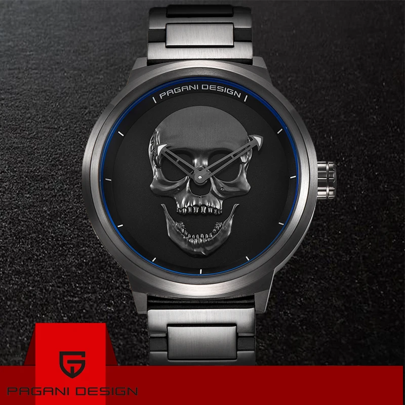 

Punk 3D Skull Personality Retro Fashion Men's Watch Waterproof 30M Quartz Minimalist Watch PAGANI DESIGN Clock Relogio Masculino