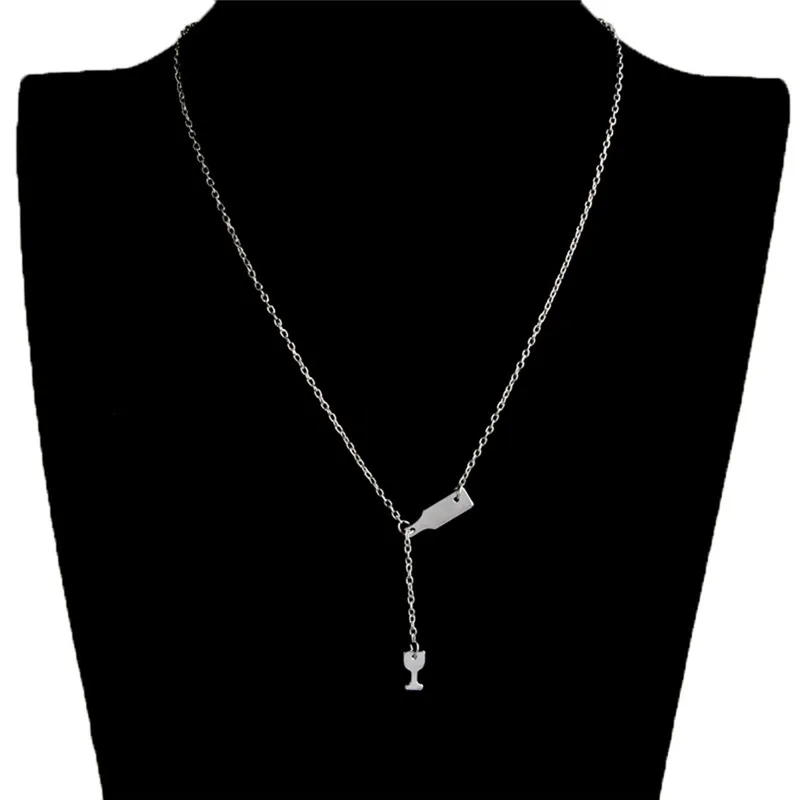 

Wine Bottle Cup Long Pendant Necklace Statement Choker Chain Necklace Jewelry