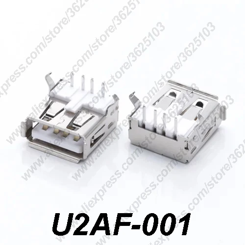 

10PCS U2AF-001P/U2AF-001 USB 2.0 Connector Bent Feent 90degree Tail Charging Socket USB 2.0 Female Jack Data Transmission