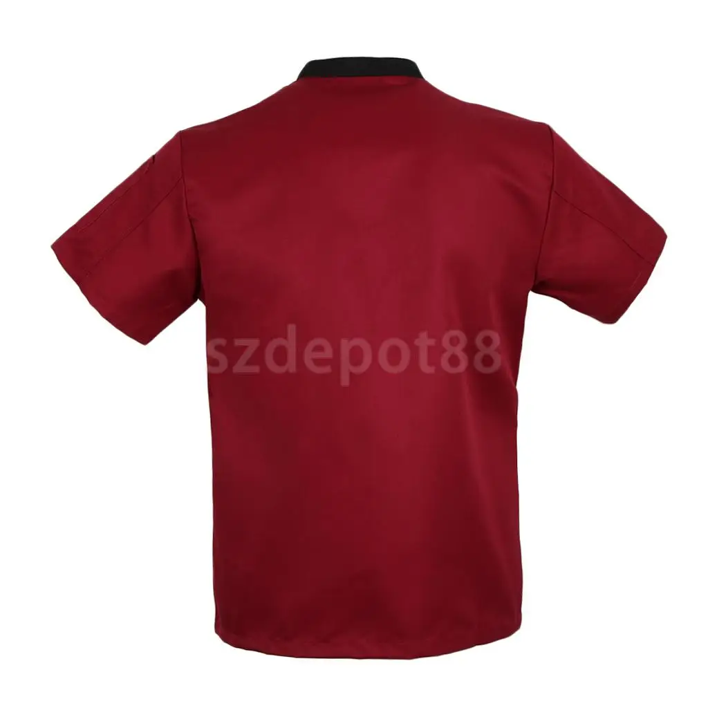 Adult Durable Five Star Chef Shirts Red Catering Uniform Mesh Sleeve Pen Pockets Chefwear Coat Chef Hat M