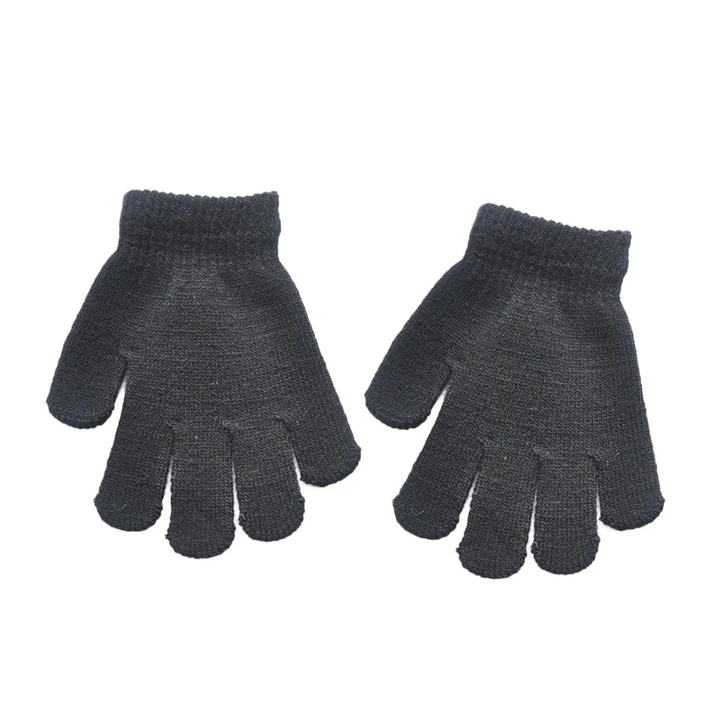 Коллекция года, лидер продаж, милые однотонные теплые перчатки с принтом для маленьких девочек и мальчиков, Осень-зима, для детей возрастом от 5 до 12 лет - Цвет: Черный
