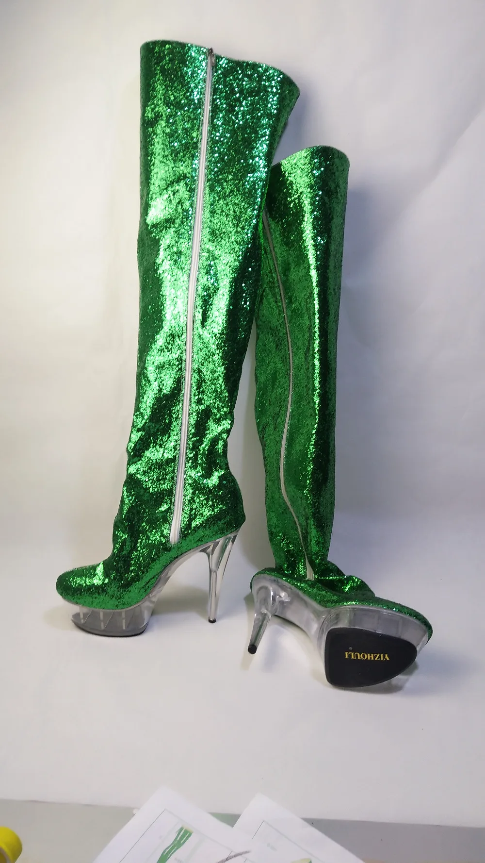 Большие размеры 34-46 Глянцевая искусственная кожа сапоги до колена Женские Сапоги выше колена на платформе и высоком каблуке обувь для ночного танца