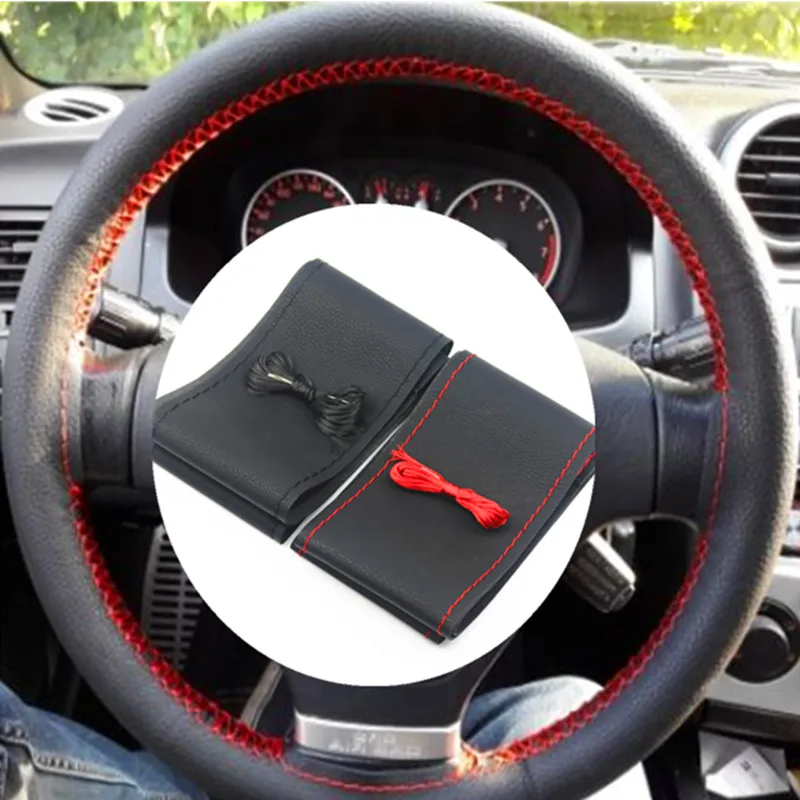 37cm/38CM DIY Steering Wheel Covers soft Leather braid on the steering-wheel of Car With Needle and Thread Interior accessories