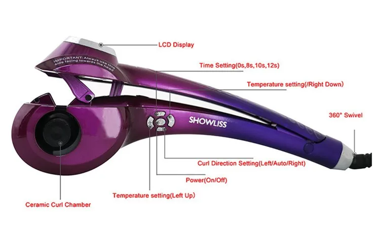 Популярные автоматические локоны для волос Showliss, дизайн, электрические волшебные бигуди для волос с ЖК-дисплеем, сделай сам, для укладки волос, локоны, стайлер, турмалин, керамика