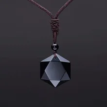 Preto obsidian seis estrelas sorte amuleto amor natural pedra pingente colar para mulher amor cristal pêndulo jóias 2019