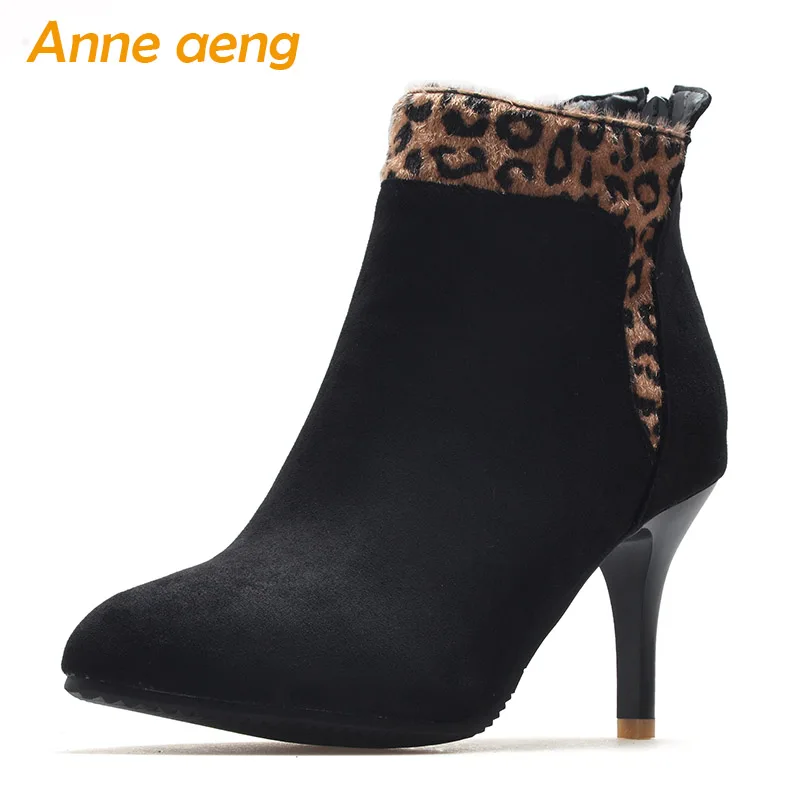 

2019 new Autumn winter women ankle boots high thin heels pointed toe ladies snow boots black winter women shoes plus size 33-46