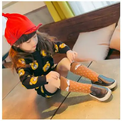 Детские хлопковые гетры для малышей, вязаные милые детские гетры до колена с рисунком панды, хлопковые гетры до колена - Цвет: Fox yellow