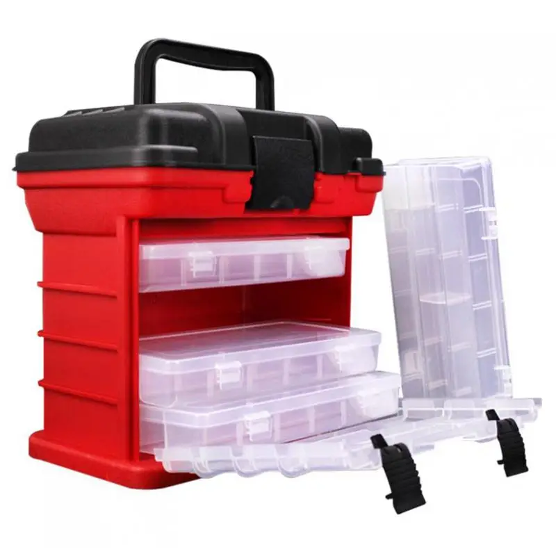 Красный 26x15x25cm 4 Layer Portable Carp Fishing Tackle Boxes Fishing Reel Line Lure Tool Storage Box - Цвет: Красный