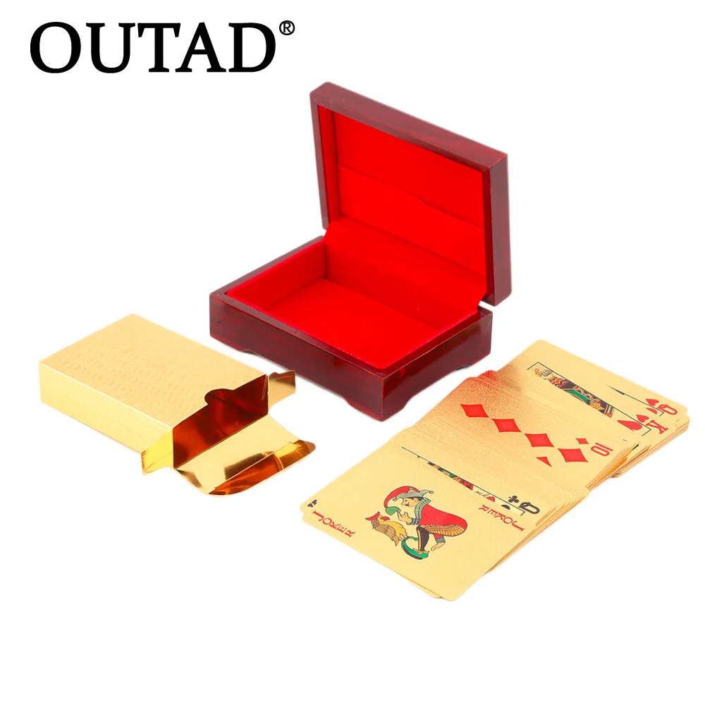 Beste OUTAD Luxe Land Legend Patroon Speelkaarten 24 k Vergulde Volledige Poker Deck Pure Met Doos Kerstcadeau