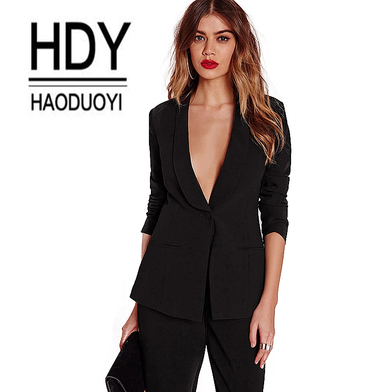 Haoduoyi Black Office pants Suit set Female Casual Slim Elegant Women