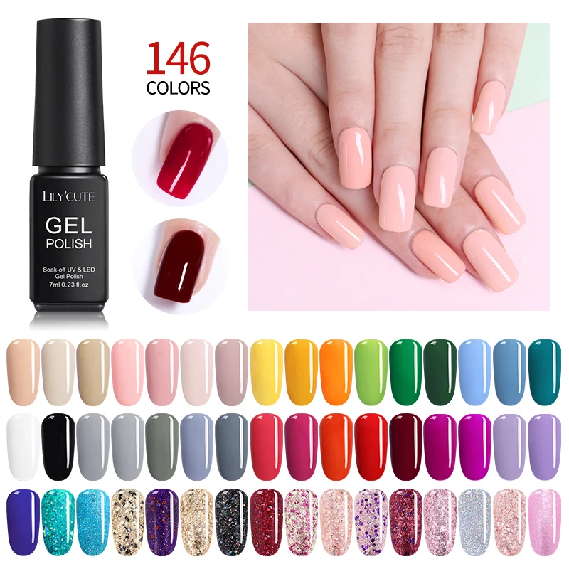 

LILYCUTE 7ML UV Gel Varnish Nail Polish Set For Manicure Gellak Semi Permanent Hybrid Nails Art Off Prime White Gel Nail Polish