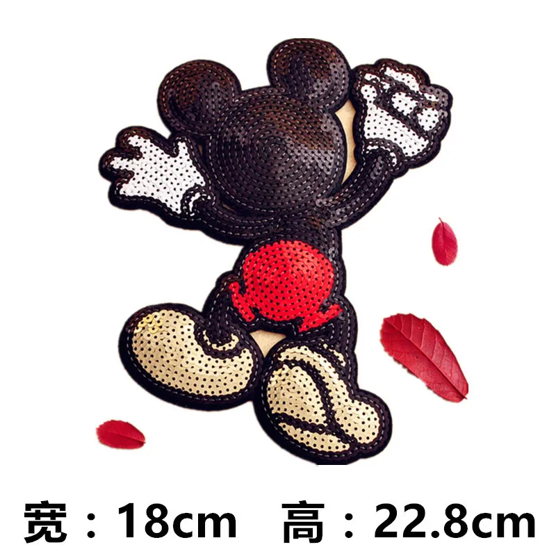 

1Pcs Mickey Size:18X22.8CM Embroidered Patch Iron Sewing on Applique Patch Clothes Apparel Bags DIY sequins Badges Patches