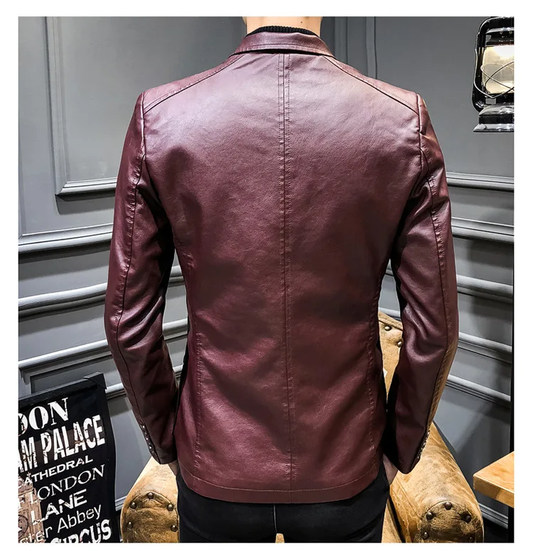Новая кожаная куртка уличная мужская кожаная куртка одежда Повседневная приталенная куртка из искусственной кожи Модный мужской блейзер