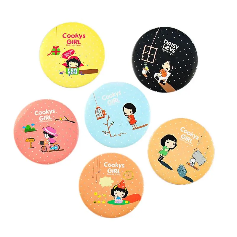 

Creative Women Girls 6.6cm Round Mini Pocket Makeup Mirror Single Side Cartoon Patterns Compact Cosmetic Tool Random Color