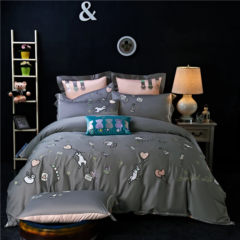 

Luxury Egypt cotton Beautiful life Bedding Set embroidered 4/6/7Pcs Duvet Cover Set Bed Sheet Pillowcases Queen King Size