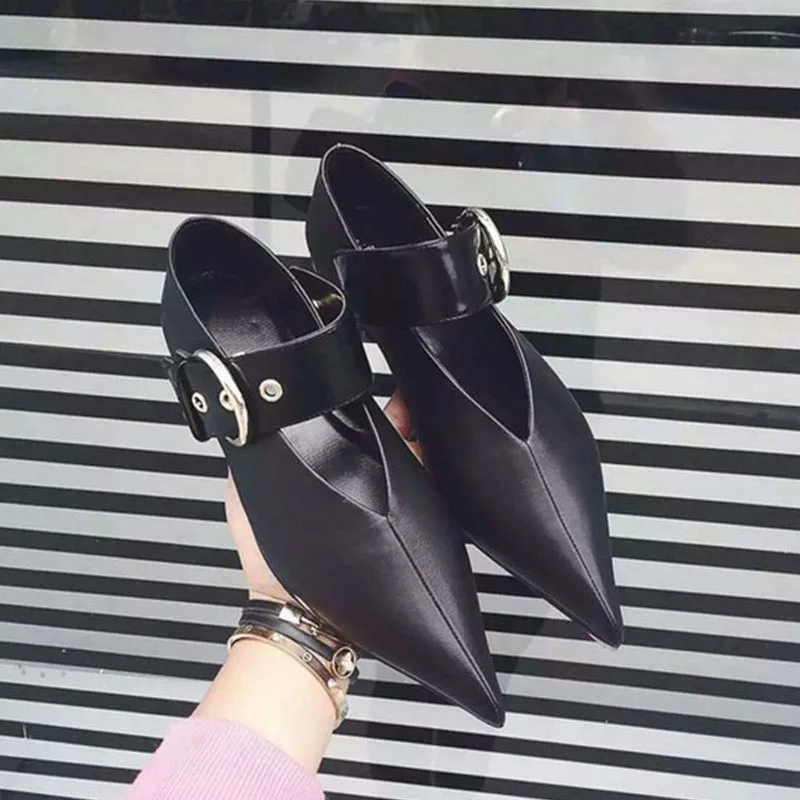2016 New Summer Style font b Woman b font Genuine Leather Casual Shoes Pointed Toe Buckle