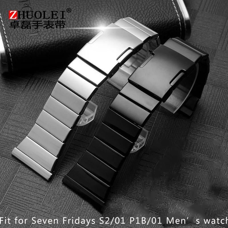 

New Stainless Steel Men's Watch Belt Suits Seven Fridays S2/01 P1B/01 Series Refined Steel Chain 28mm Folding Button