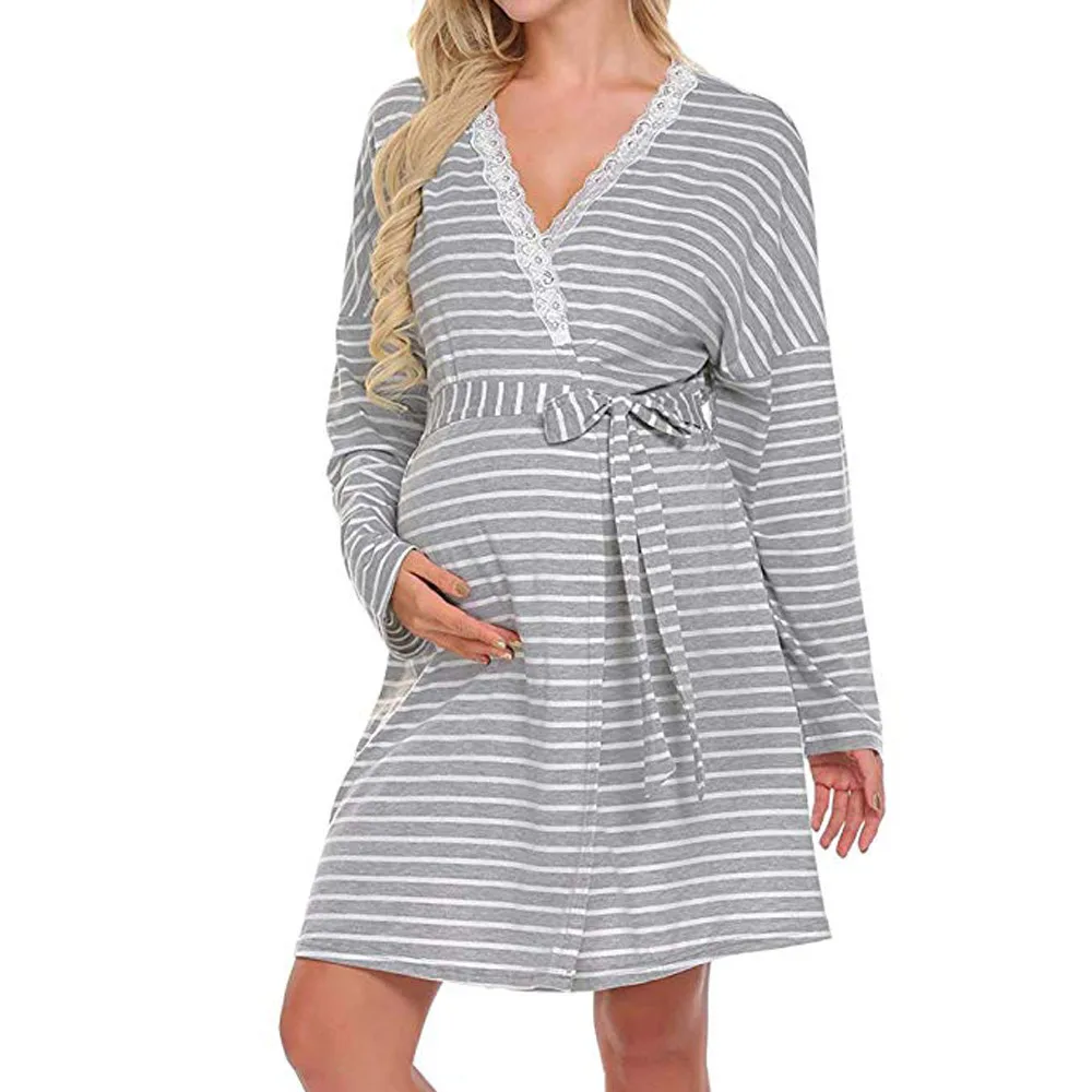 Весенние ночные рубашки для беременных женщин, ночная рубашка для кормящих грудью, осенняя однотонная мягкая кружевная одежда для сна
