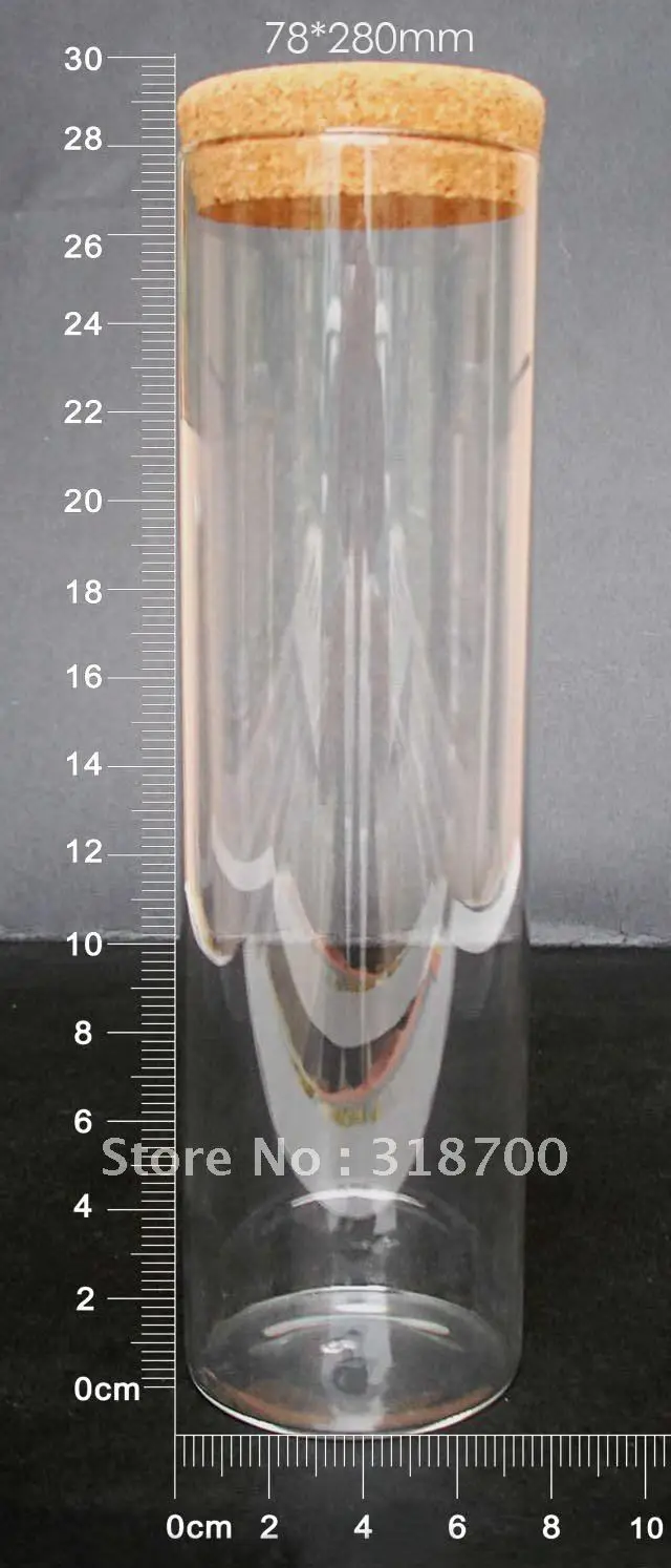 6pcs/lot 1000ML Large Glass tube bottle with cork 78*280MM glass