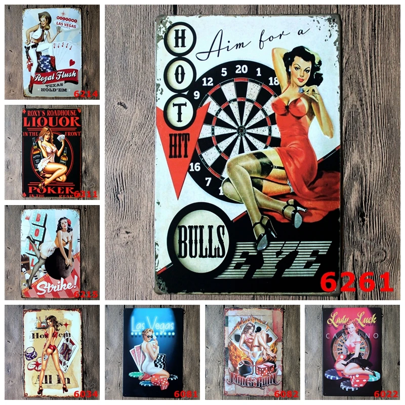 

Welcome to Las Vegas With Sexy Lady Bowls Metal Signs For Bar Pub Coffee Casino Club Wall Art Decor Iron Painting Poster YN045