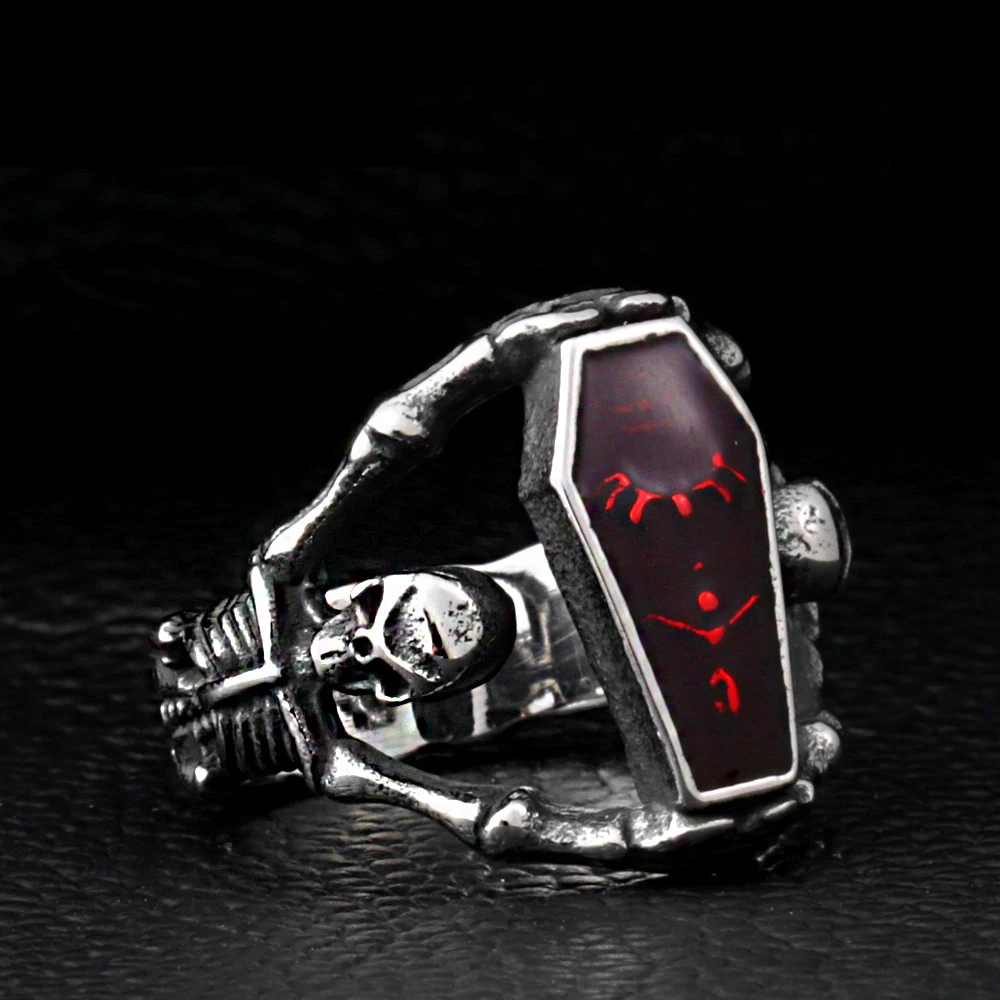 Mcllroy Fashion Ring Red gem Stainless steel 316L Personality Vintage style Skull rings Men's wedding jewelry Anel masculino